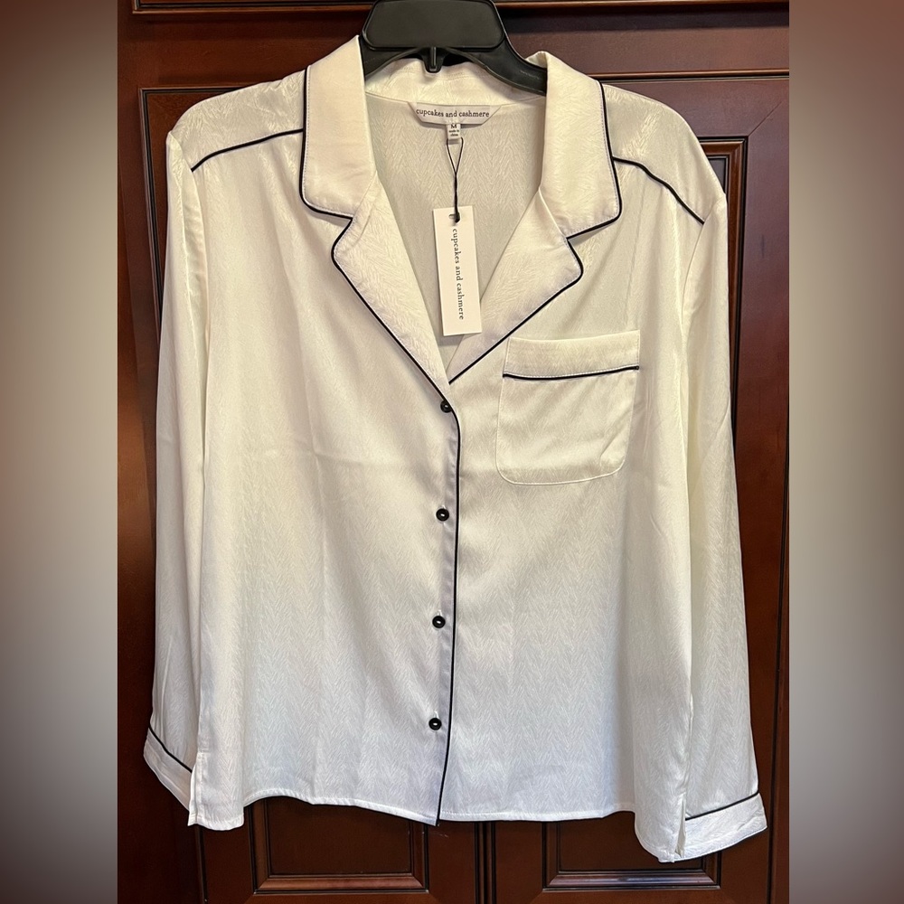 White long sleeve pajama-style dress shirt